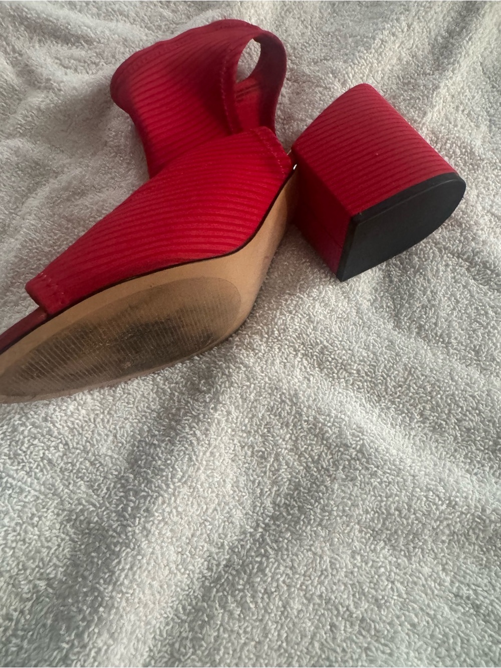 Katy Perry Collections Red Ribbed Open-Toe Block Heel Booties - Picture 5 of 6